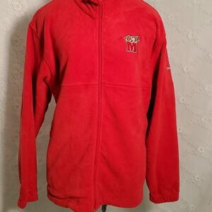 Columbia fleece,  racing,‎ red, large. Zipper closure. Very good used con…